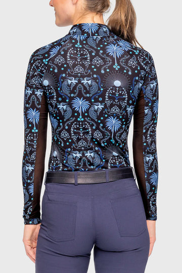 Kastel Denmark Long Sleeve French Blue Regal Palm Raglan 1/4 Zip Sun Shirt